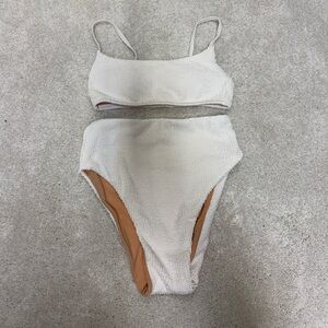 J. Crew Cream Textured Two-Piece High-Waist Bikini